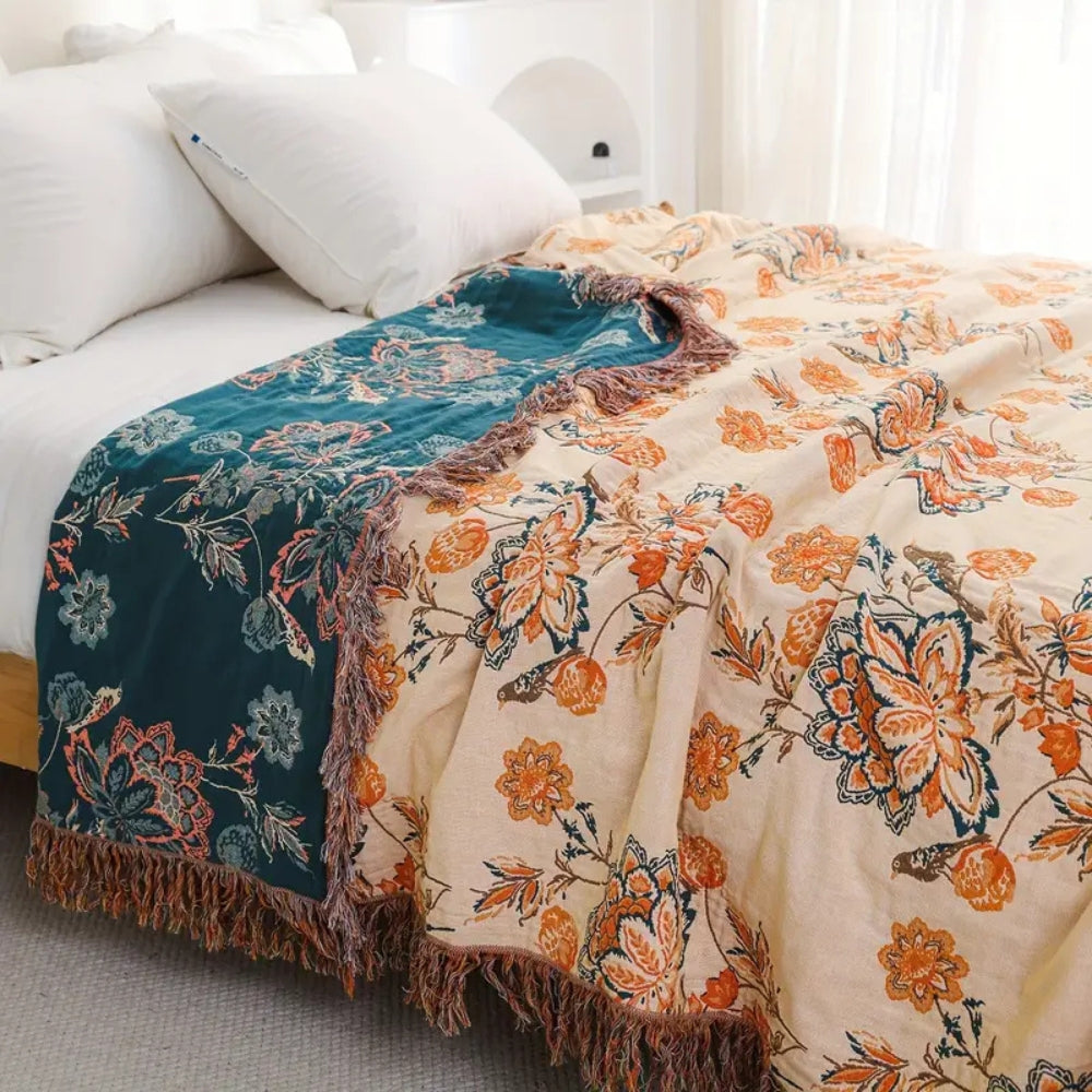 Boho Cotton Throw Blanket for Sofa and Bed