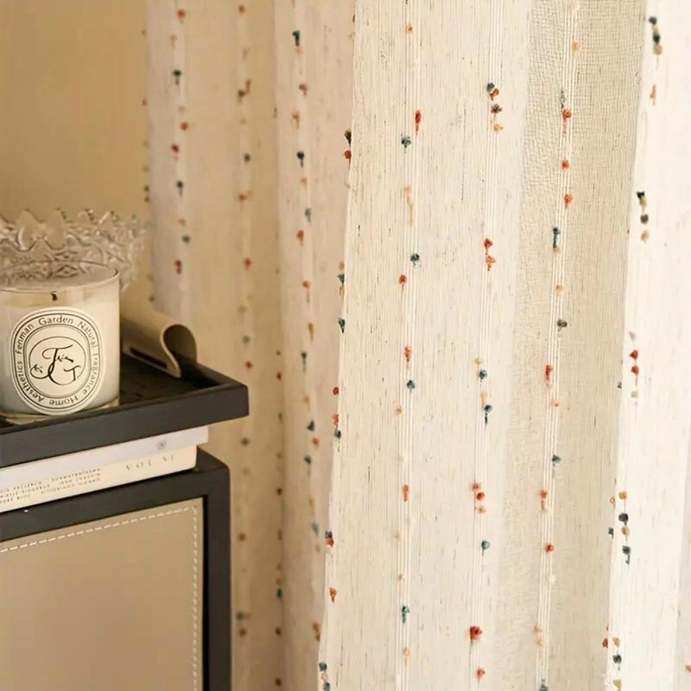 Rainbow Embroidered Semi-Sheer Tulle Curtain