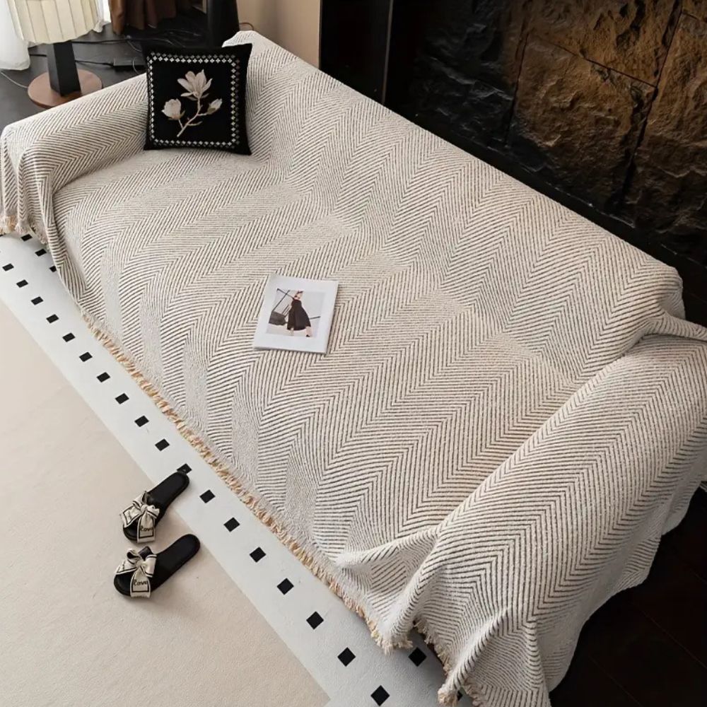 Herringbone Stripe Sofa Cover - Water-Resistant Microfiber