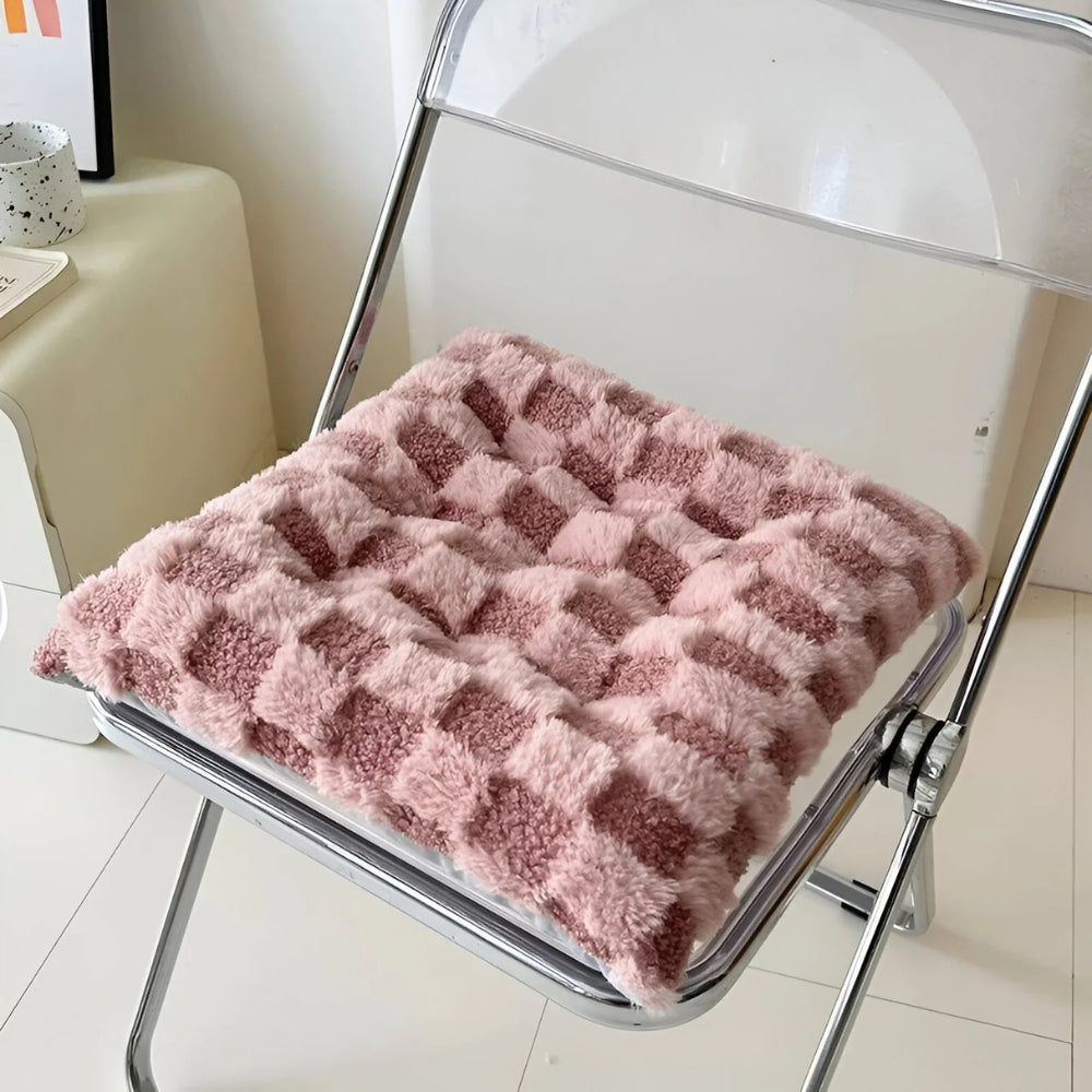 Fuzzy Checkered Fur Padded Seat Cushion