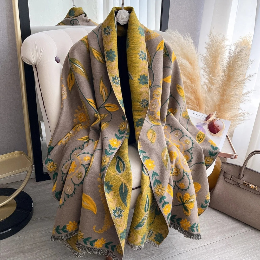 Double-Sided Floral Pashmina Winter Shawl Scarf