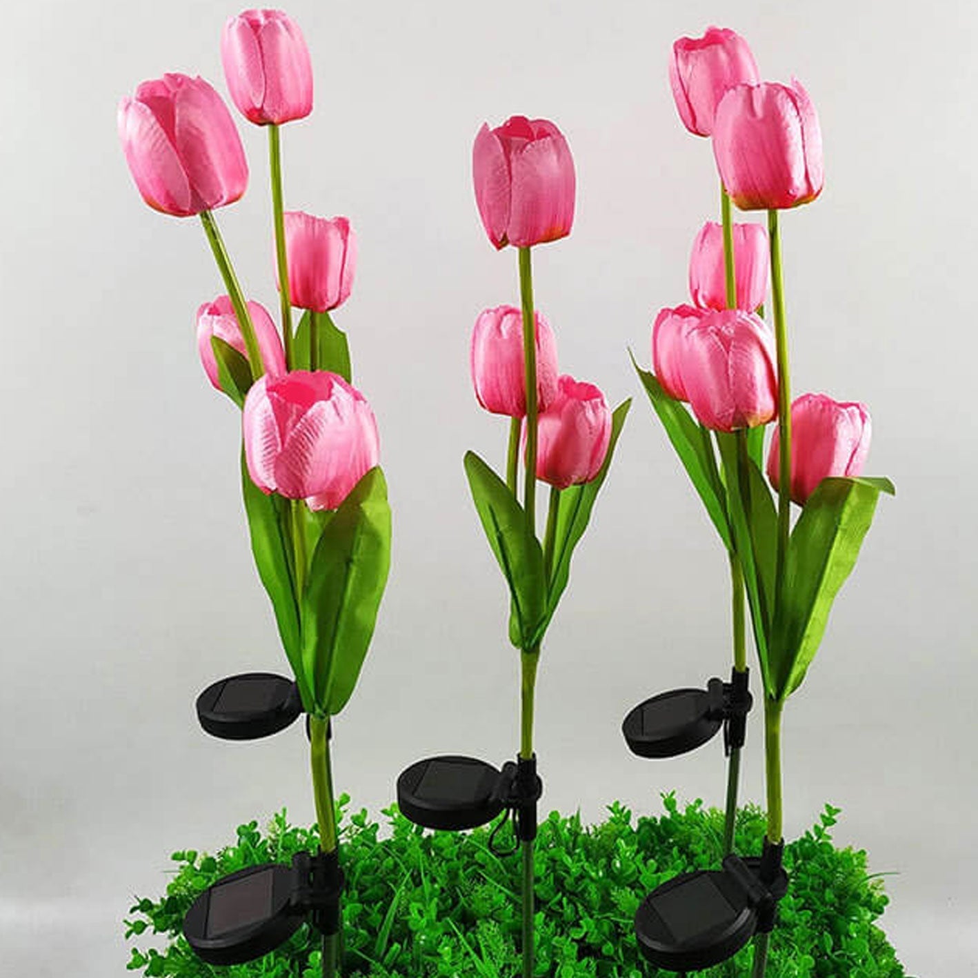 Solar LED Tulip Flower Garden Light Stake - Pink & Green