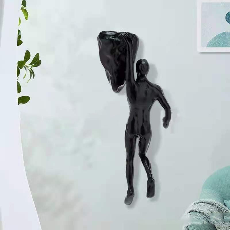 3D Climbing Wall Sculpture - Black Resin Art Figure