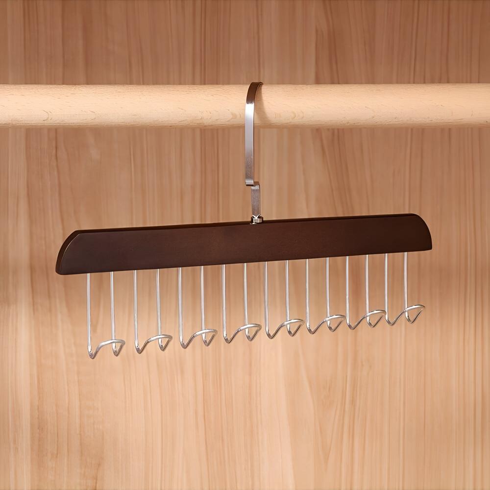 360° Rotating Wood Space Saver Rack with 8 Hooks