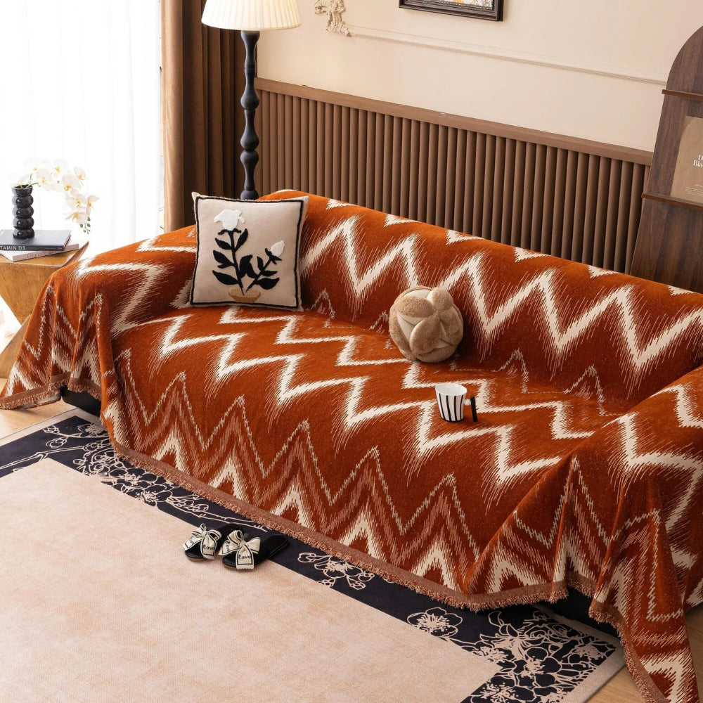 Ochre Chevron Textured Chenille Sofa Cover