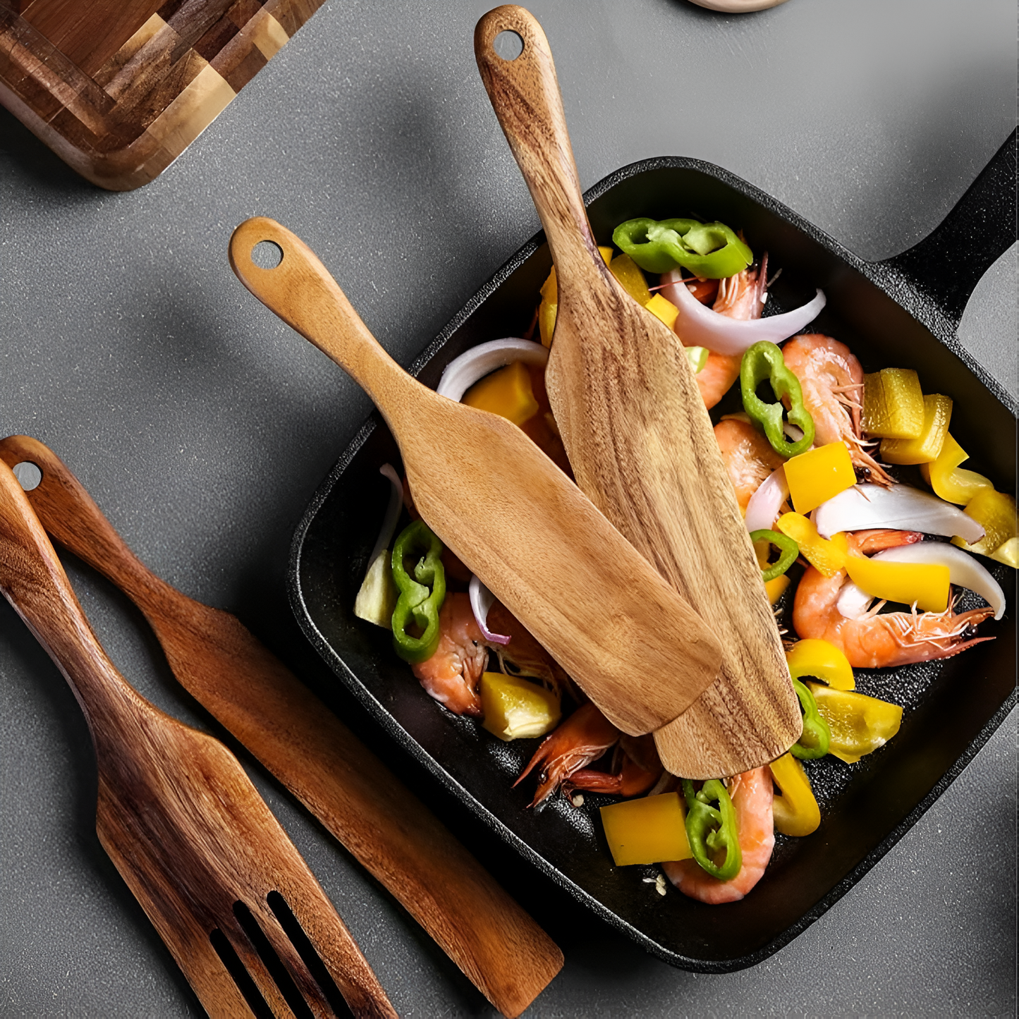 Non-Stick Teak Wooden Spatula Set with Ergonomic Grip