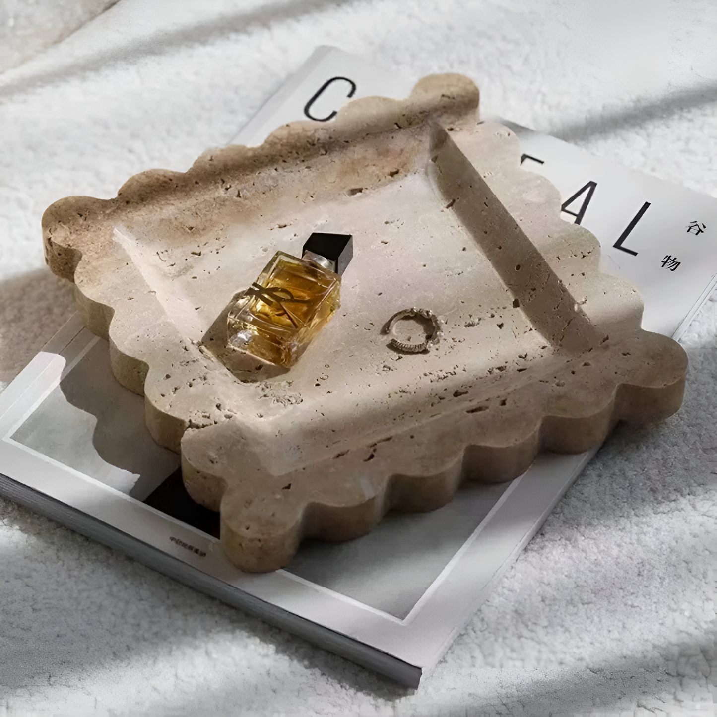 Scalloped Marble Travertine Jewelry Tray