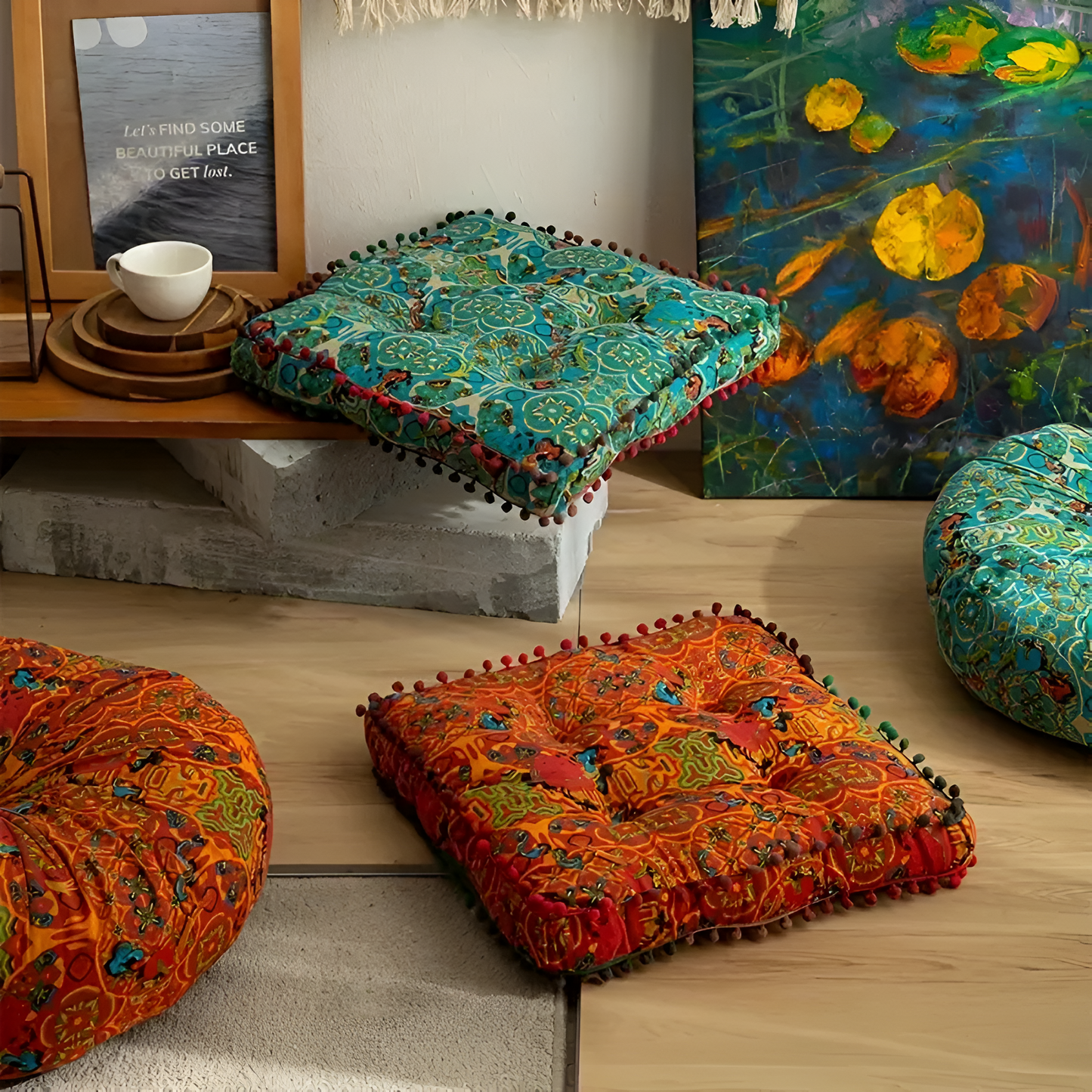 Bohemian Embroidered Round Floor Cushion