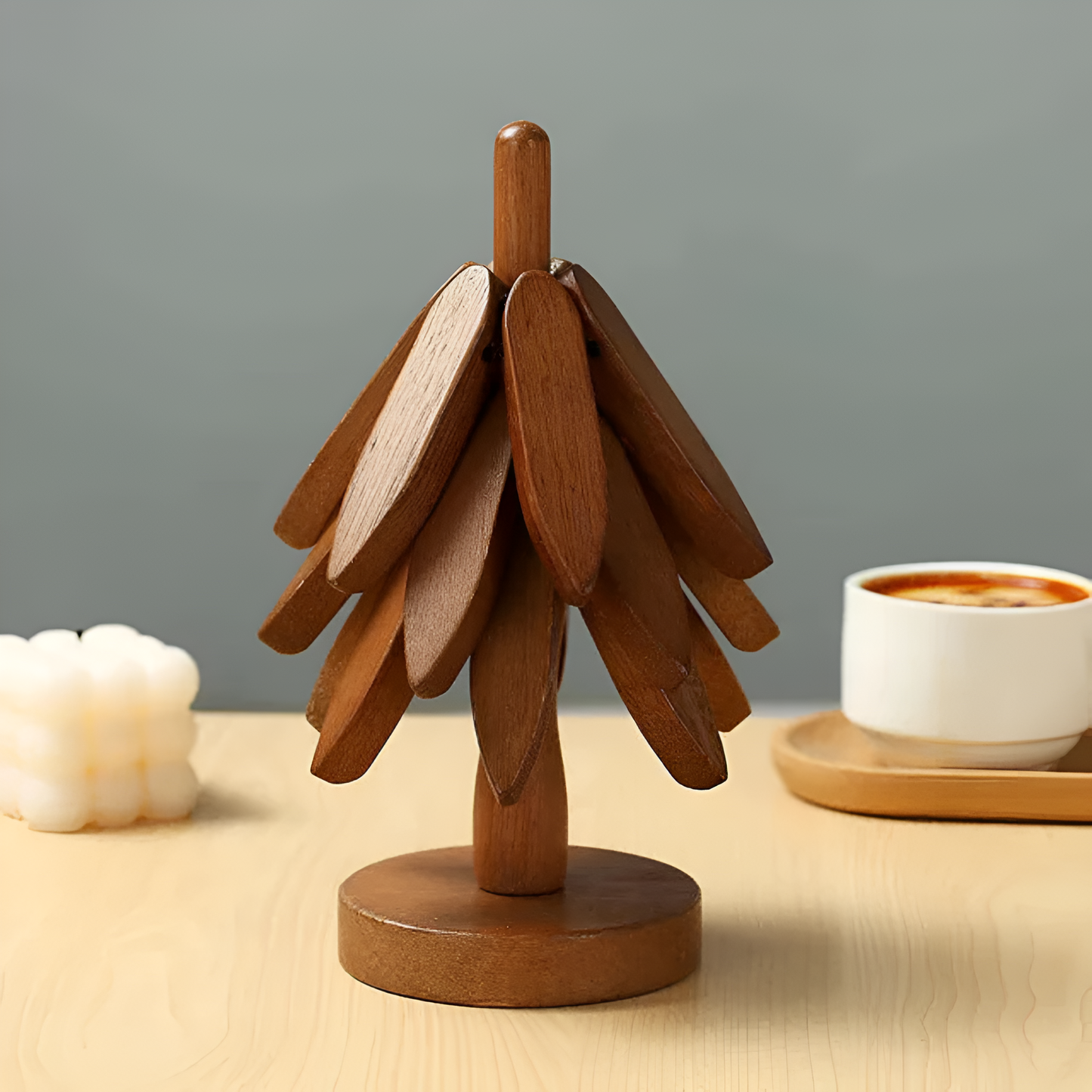 Foldable Black Walnut Wooden Trivet Set