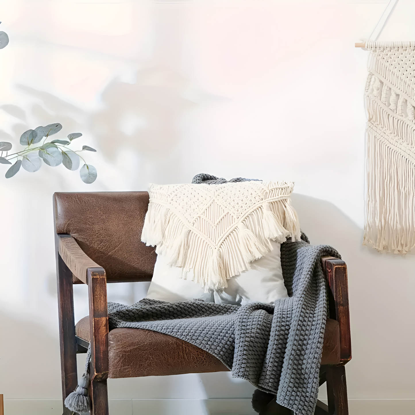 Vintage Macrame Burlap Cushion Cover with Tassels