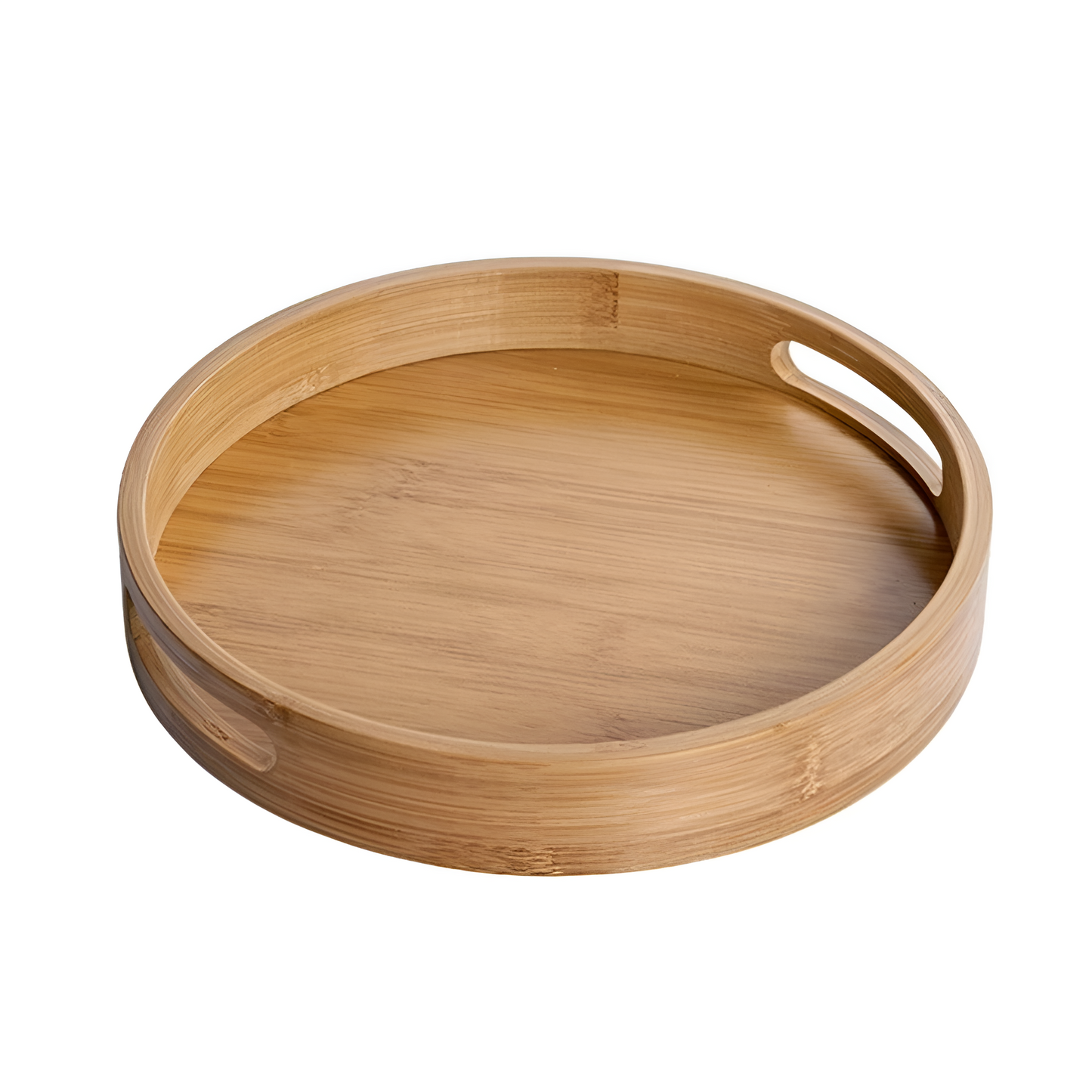 Eco-Friendly Bamboo Round Serving Tray with Handles