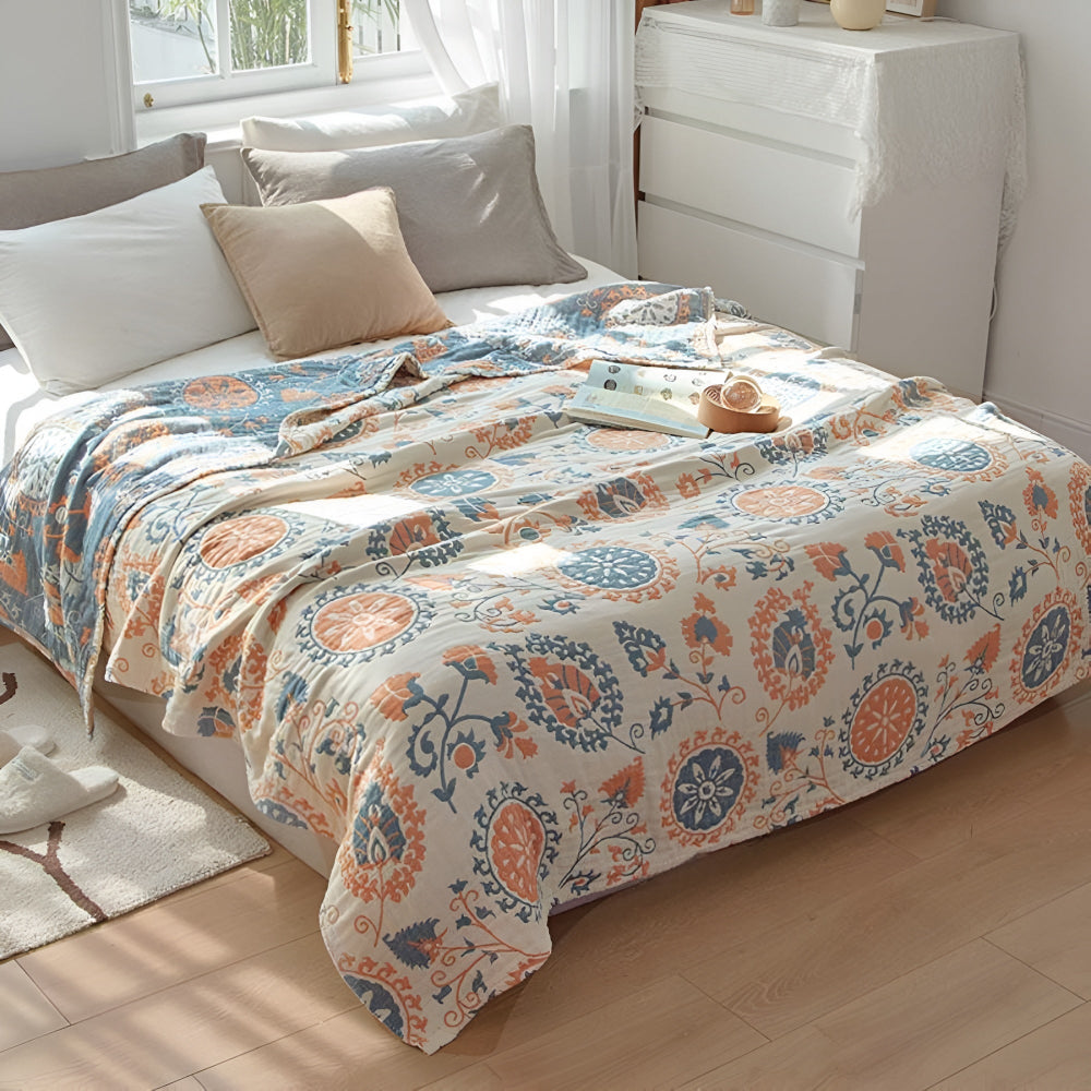 Reversible Rustic Floral Cotton Blanket