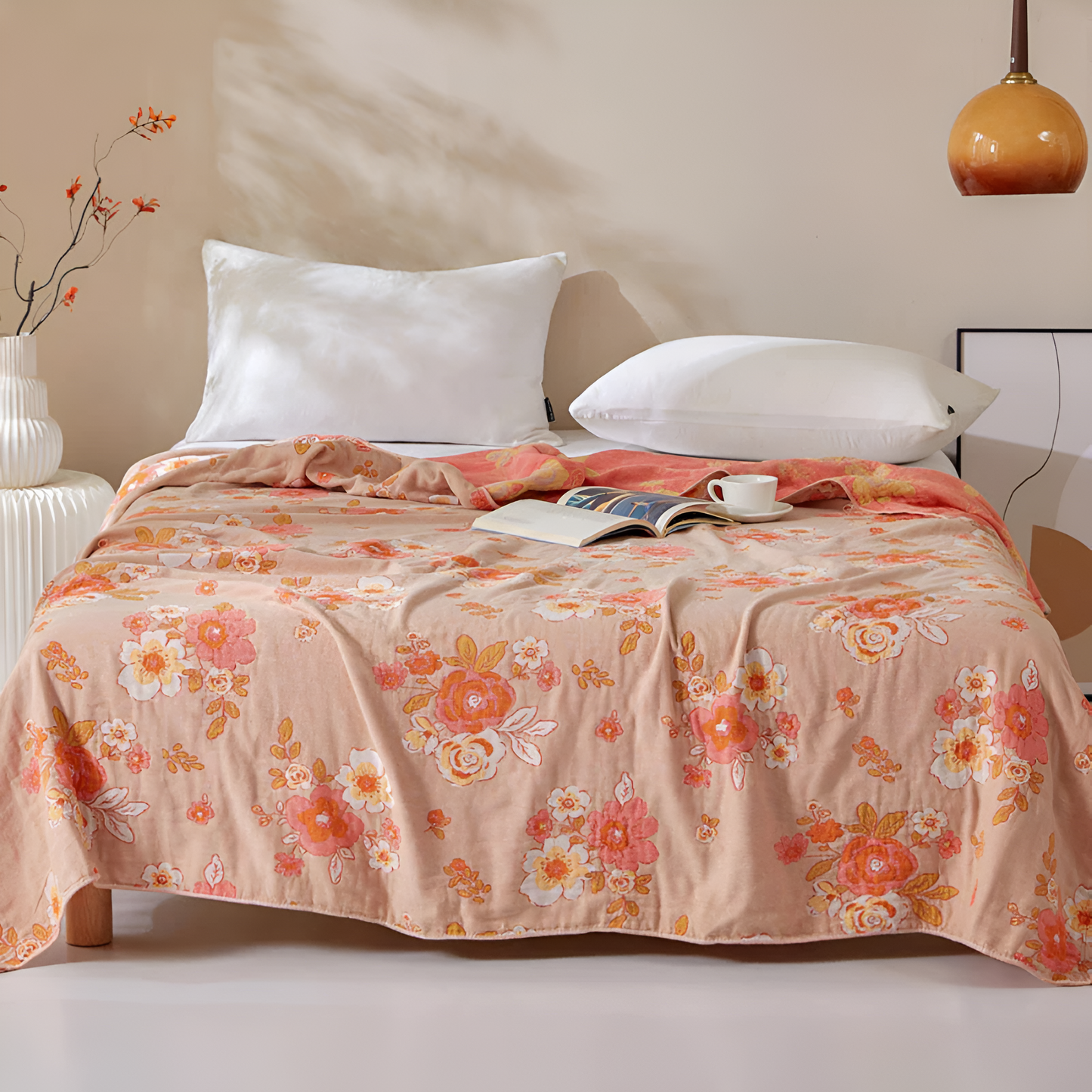 Blush Floral Organic Cotton Gauze Blanket