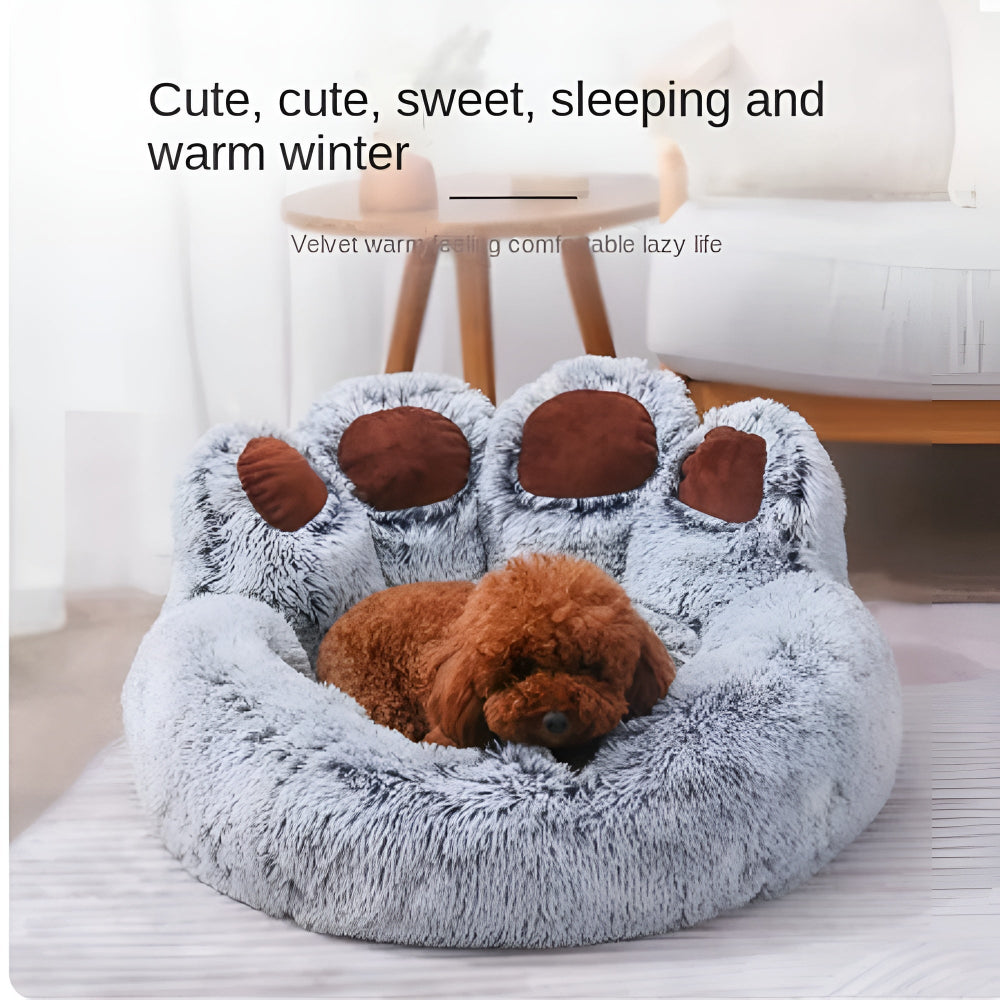 Paw-Shaped Plush Pet Bed for Dogs