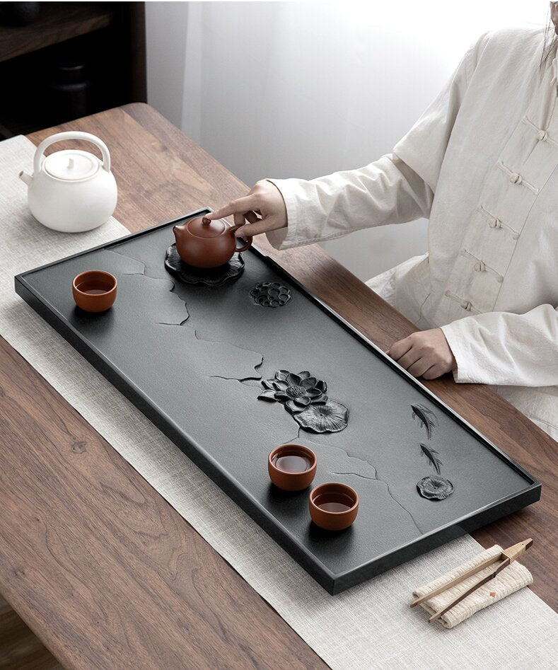 Natural Black Stone Lotus Tea Tray