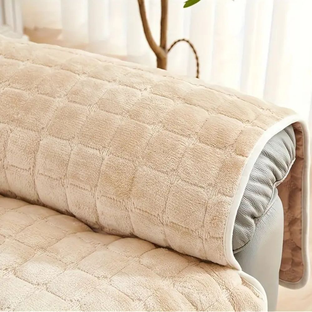 Velvet Grid Recliner Cover - Soft Microfiber Non-Slip Protector