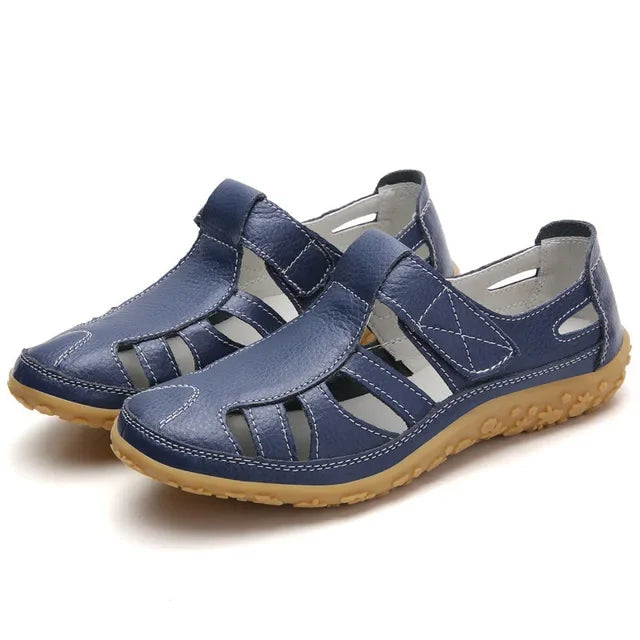 Leather Women's Velcro Sandals with Cushioned Sole