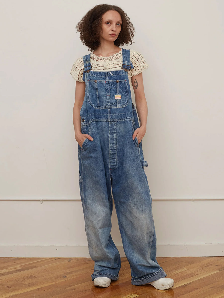 Oversized Vintage Wash Wide Leg Denim Overalls