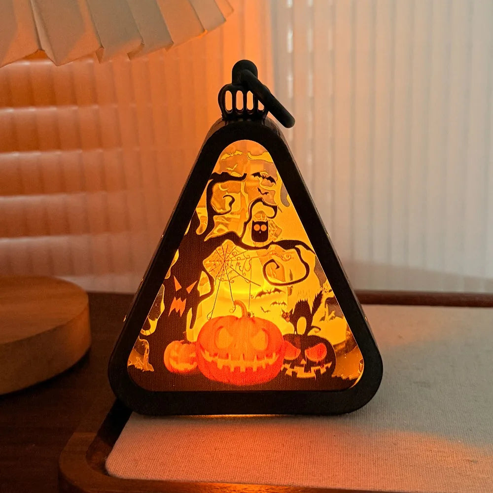 Halloween Triangle Table Lamp with Spooky Scenes