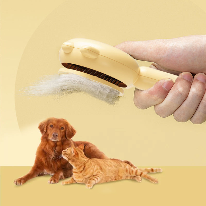 Pet Grooming Brush with Retractable Bristles - Pumpkin Design