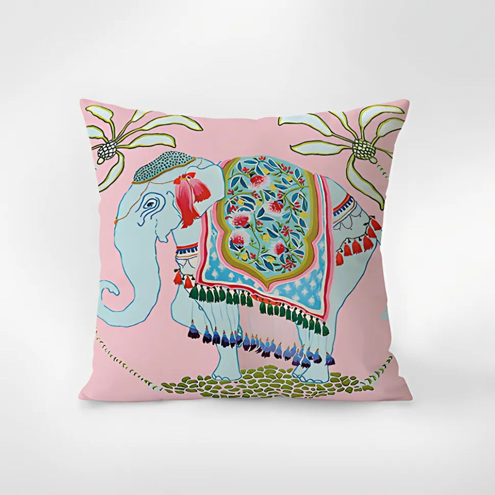 Zebra Print Tapestry Cushion Cover with Botanical Accents