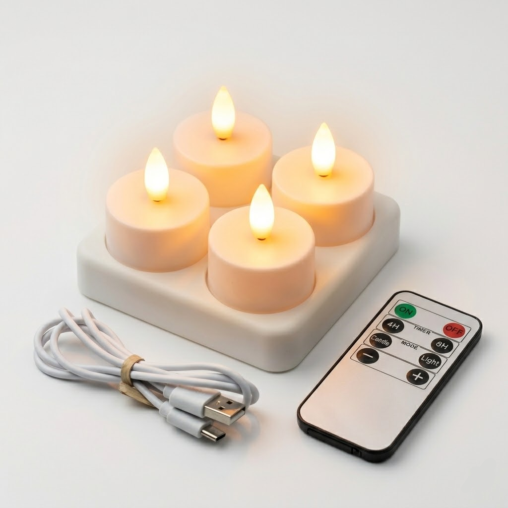USB Rechargeable Flameless LED Candle Set with Remote Timer