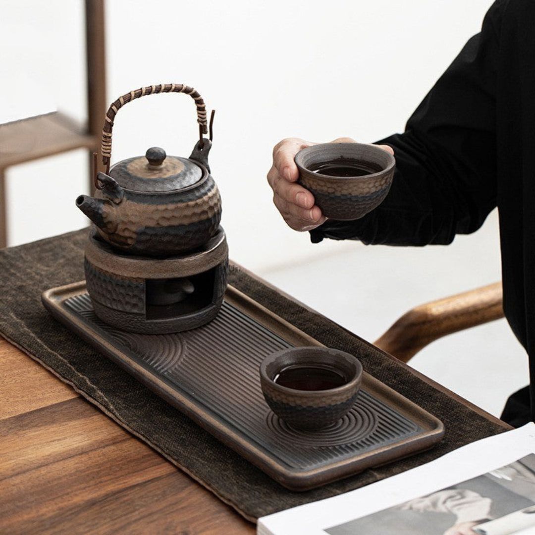 Japanese Ceramic Tea Set with Warmer and Unique Glaze