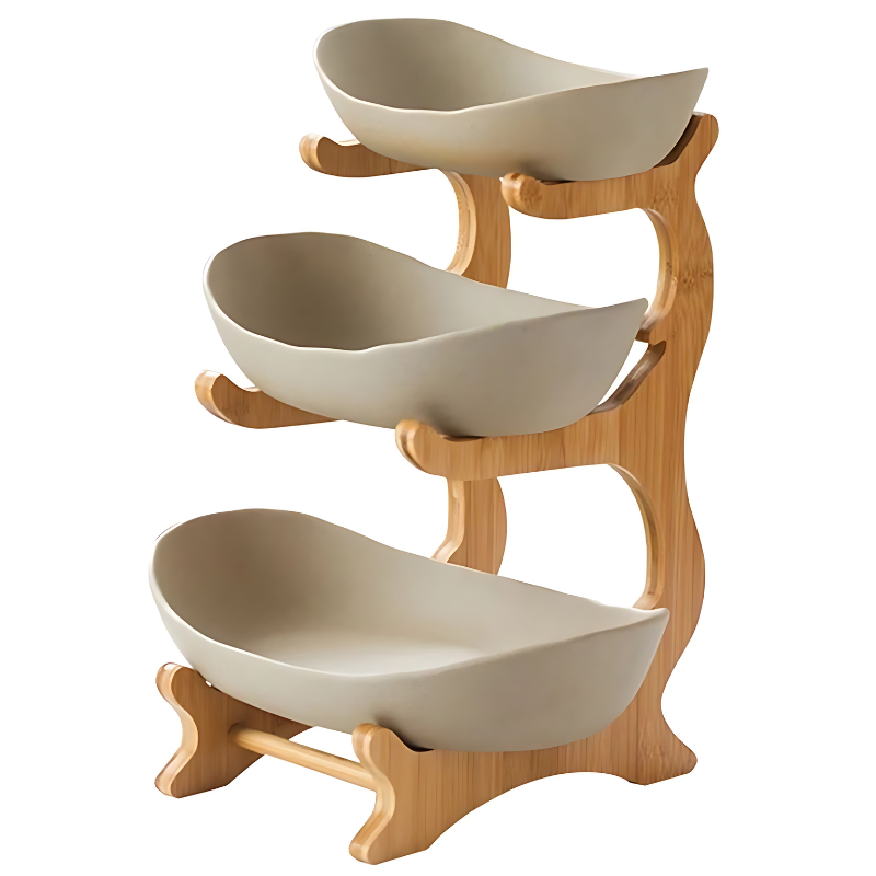 Three-Tier Plastic Fruit Stand in Beige, Green, or White