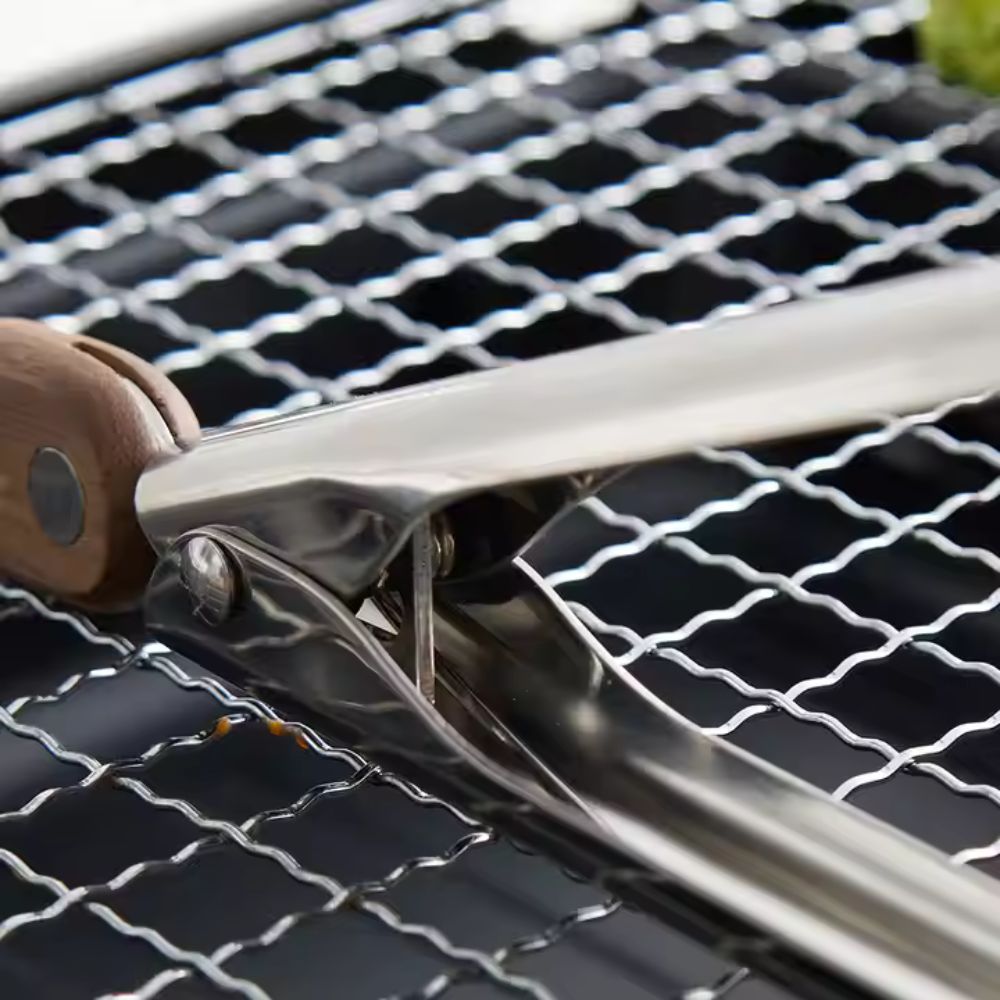 Wood and Steel Kitchen Tongs with Ergonomic Grip