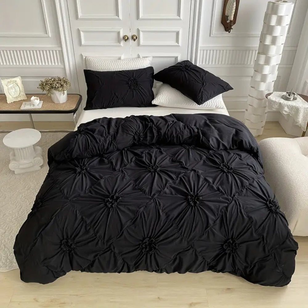 Pinch Pleat Floral Duvet Cover Set with Zipper Closure