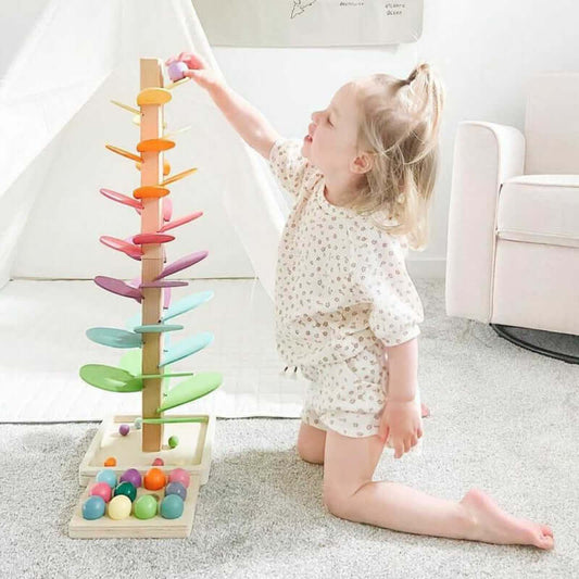 Rainbow Wooden Marble Run Toy with Sound for Kids
