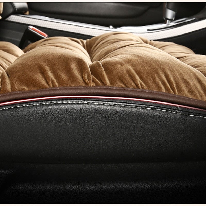 Quilted Plush Car Seat Cushion Pad with Headrest Cover