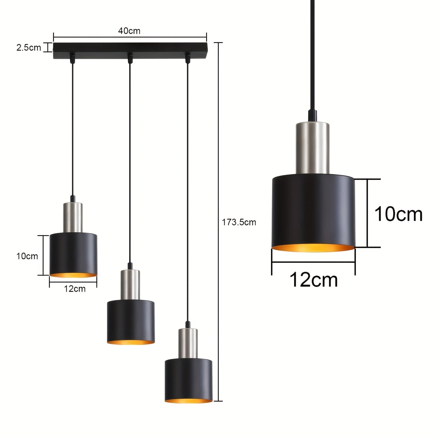 Black and Gold Industrial Pendant Light with Adjustable Height