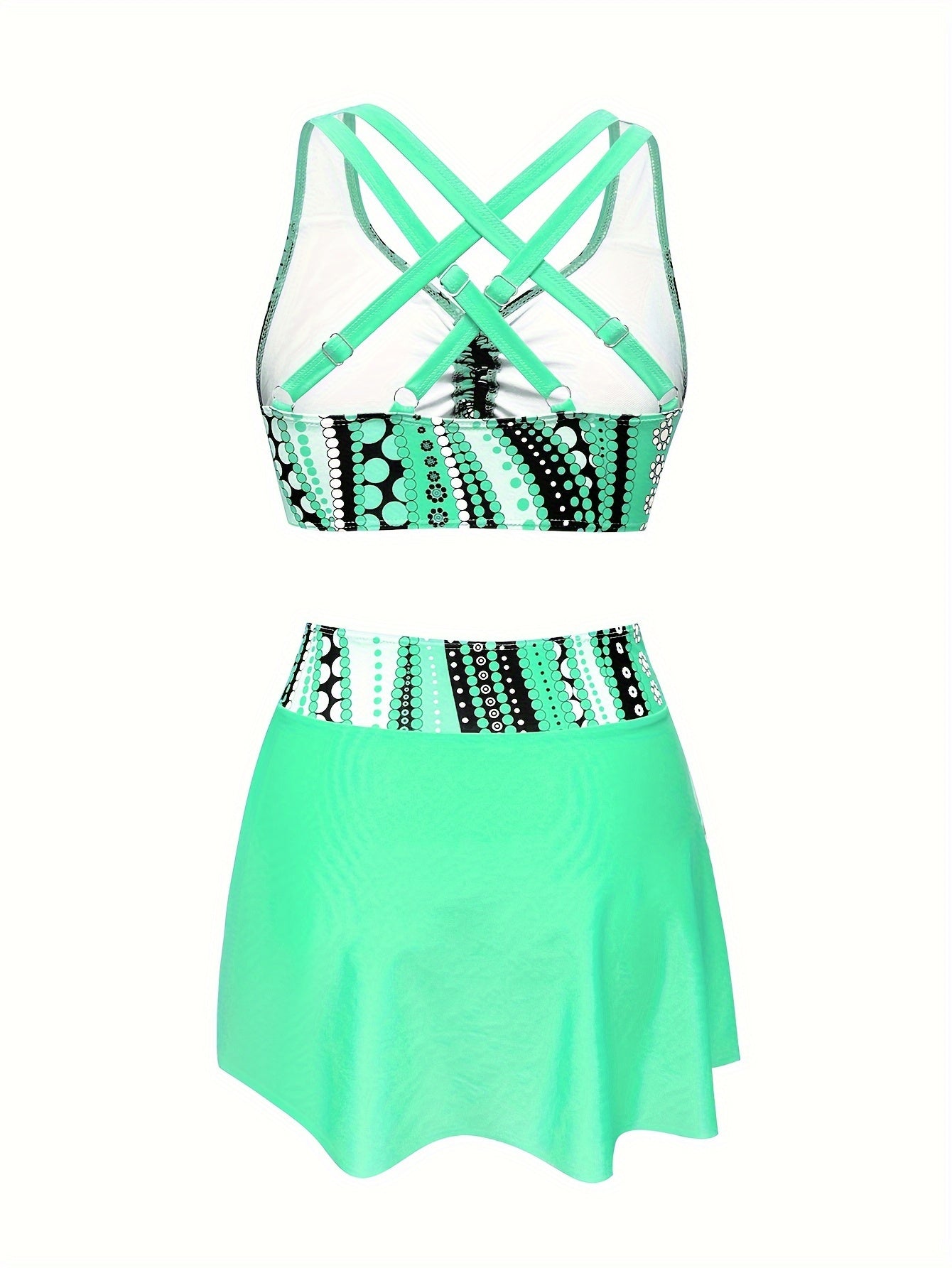 Polka Dot V-Neck Tankini Set with Skirt for Women
