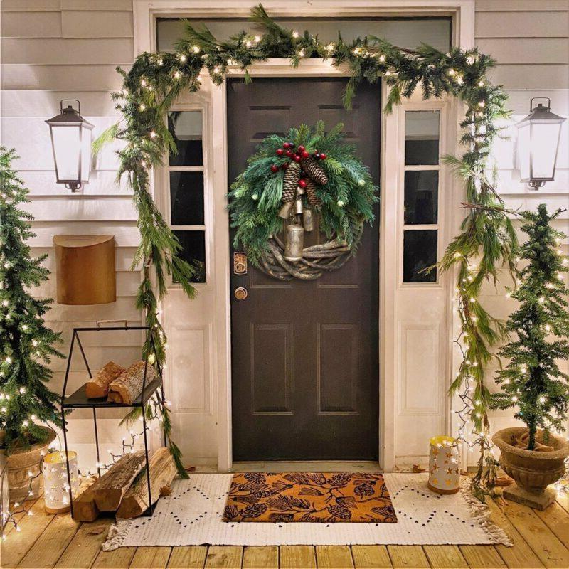 Boho Farmhouse Christmas Wreath with Pinecones and Bells