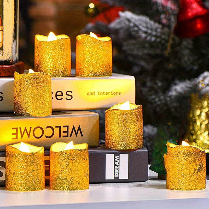 Glossy LED Flameless Candles with Glitter Finish