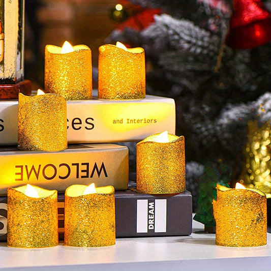 Glossy LED Flameless Candles with Glitter Finish