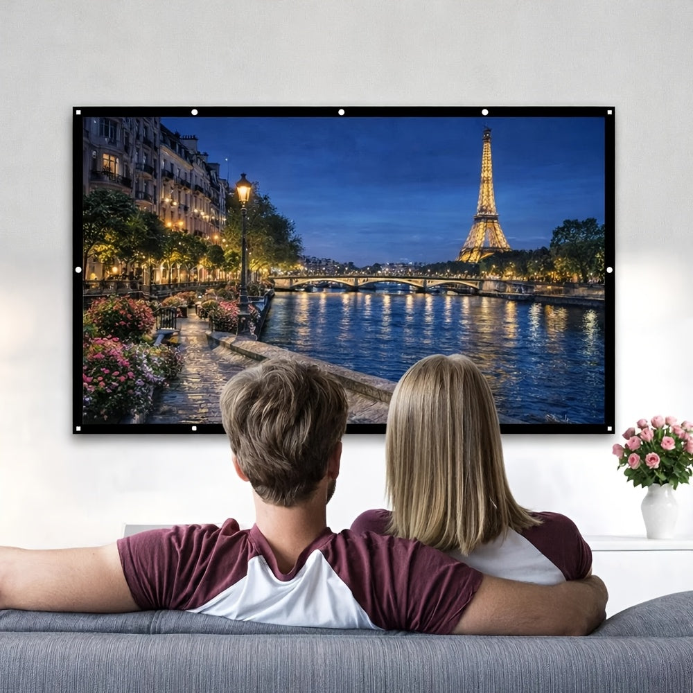 100 Inch Portable Beach Scene Projector Screen - Foldable Indoor/Outdoor Display with Spandex Material