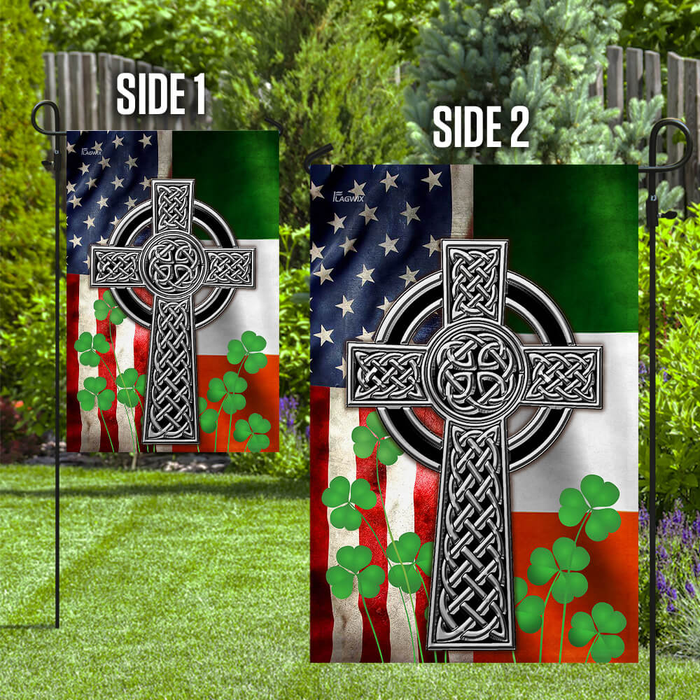 Celtic Irish Flag with Cross and Shamrocks