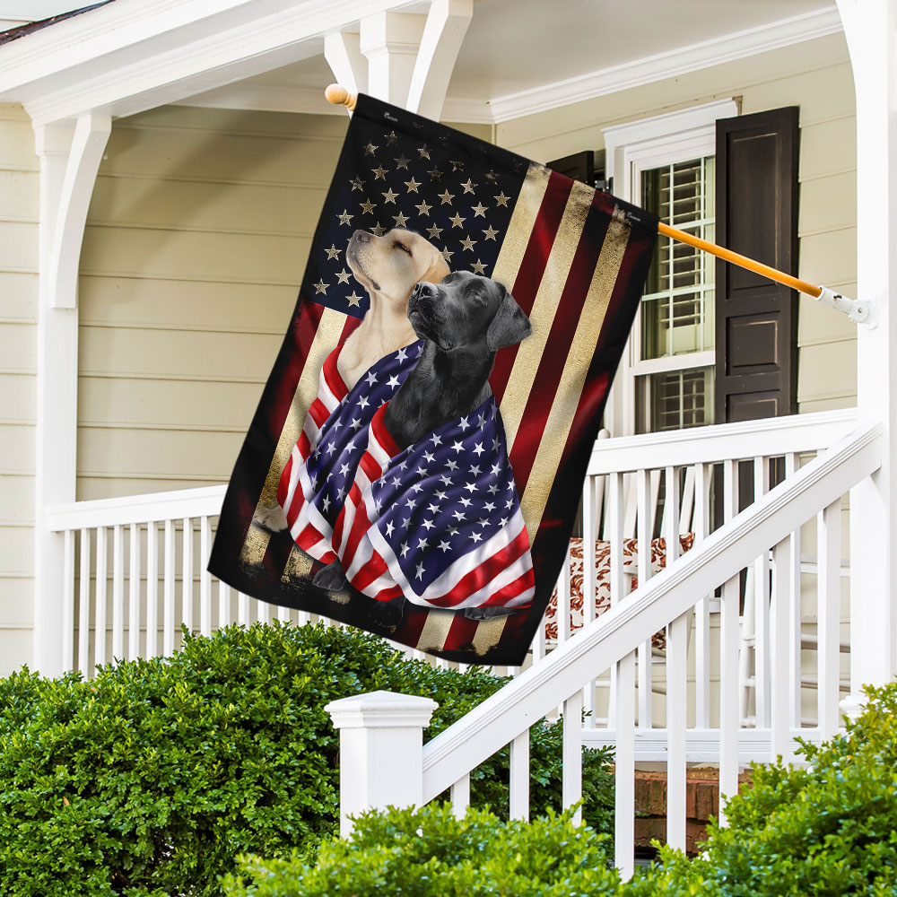 Black and Yellow Labrador Retriever Flag - American Patriot Design, Double-Sided Canvas, 3-Day Shipping