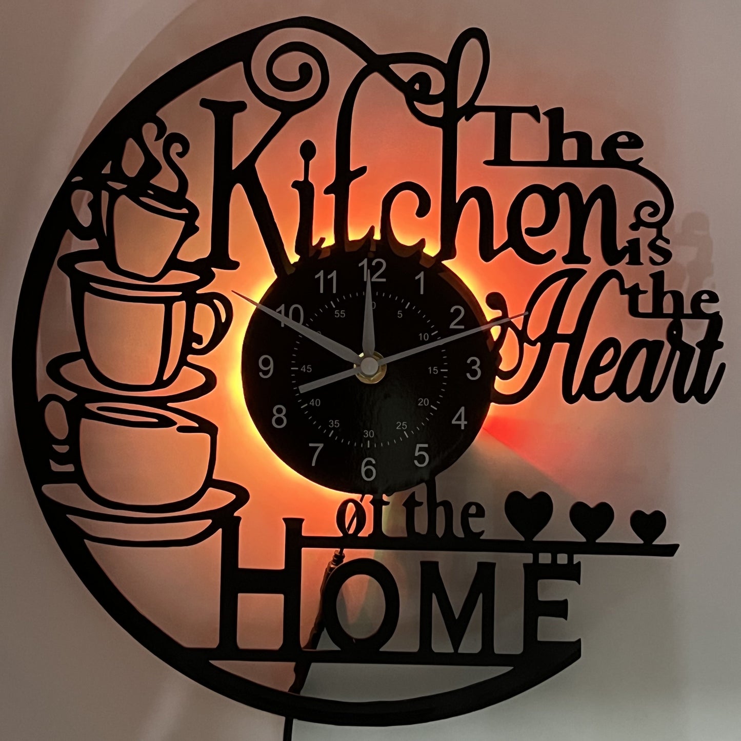 Color-Changing Kitchen Wall Clock with Coffee Cup Design