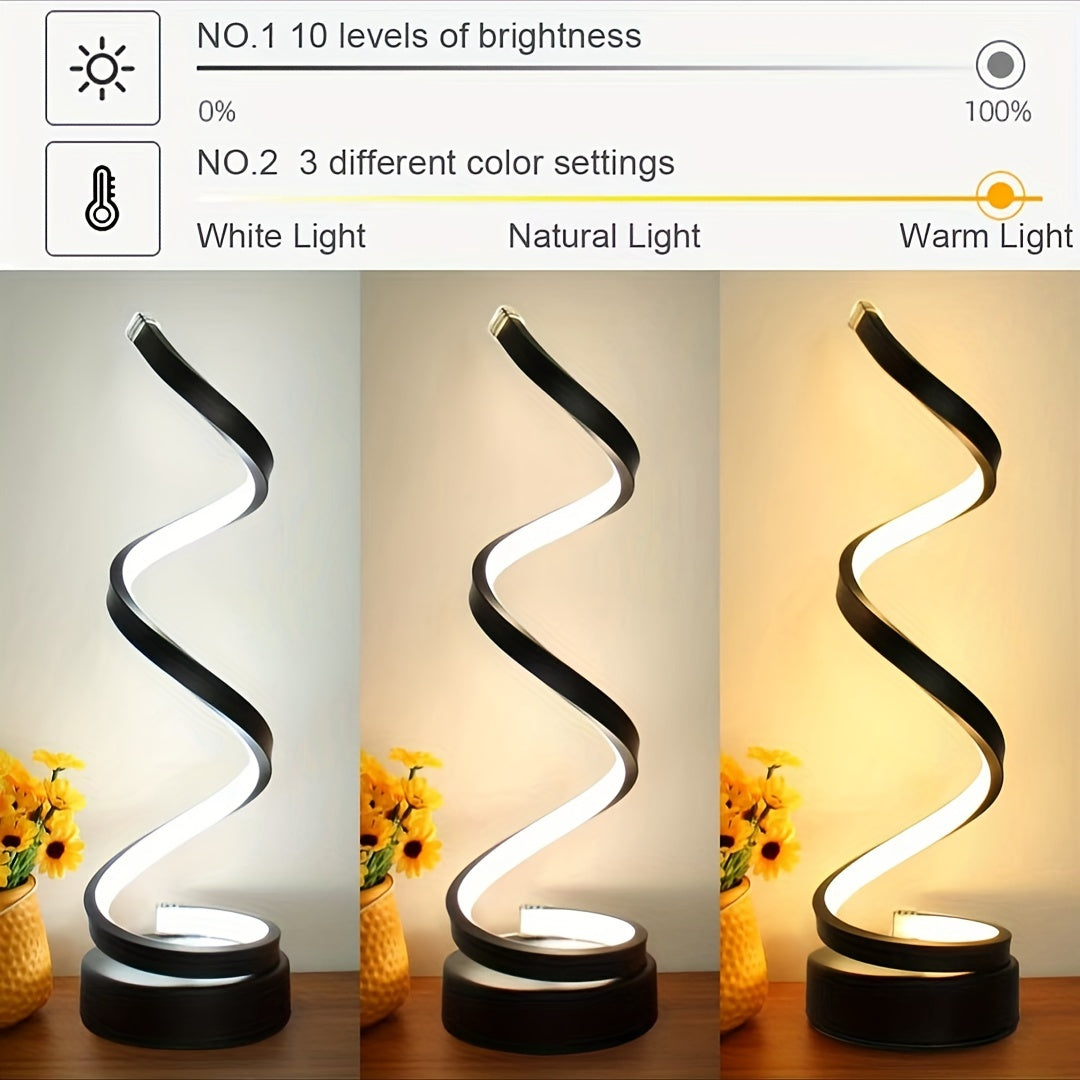 Modern Spiral LED Table Lamp with Warm Light for Bedroom and Office