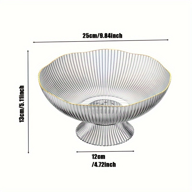 Luxury Ribbed PET Fruit Bowl with Gold Rim