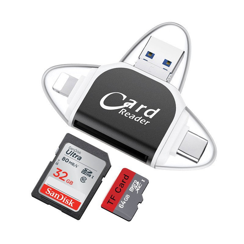 4-in-1 Universal SD TF Card Reader with Lightning and USB Connectors