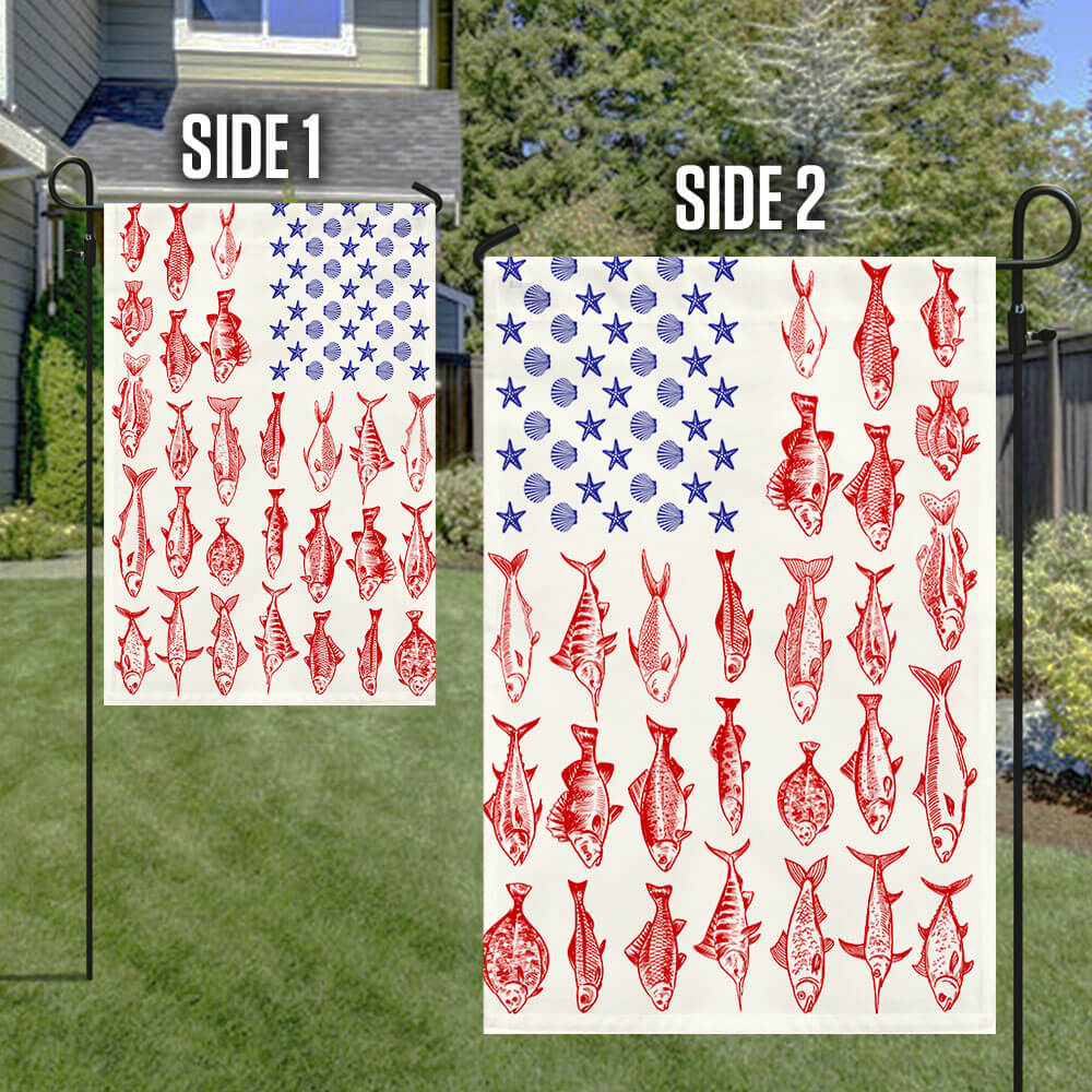 Fish & Sea Shells American Flag - Nautical Summer Decor for Independence Day