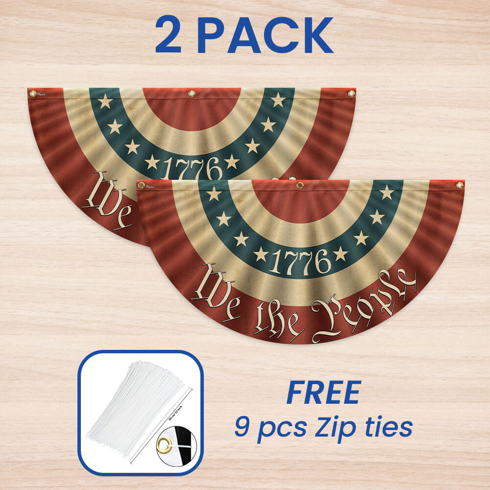 1776 We The People American Flag Bunting - Double-Sided Canvas Fan Flag