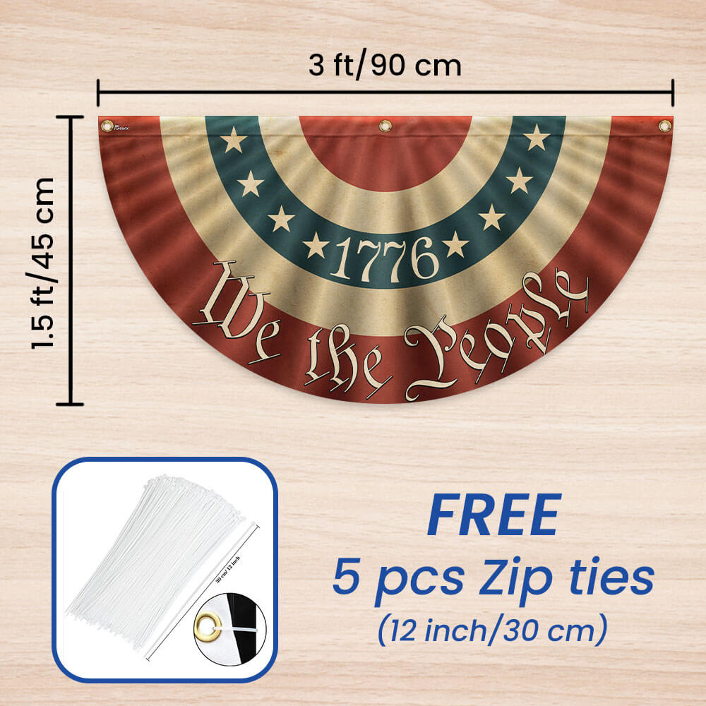 1776 We The People American Flag Bunting - Double-Sided Canvas Fan Flag