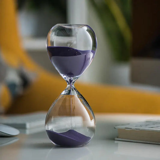 Clear Glass Hourglass with Wooden Stand - 5 Minute Timer