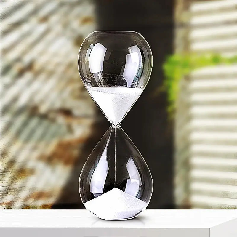 Clear Glass Hourglass with Wooden Stand - 5 Minute Timer