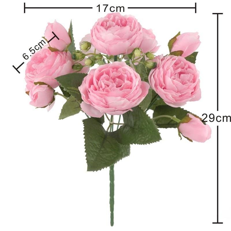 Artificial Peonies Floral Arrangement - Non-Woven Fabric, 5 Large Heads, 4 Buds